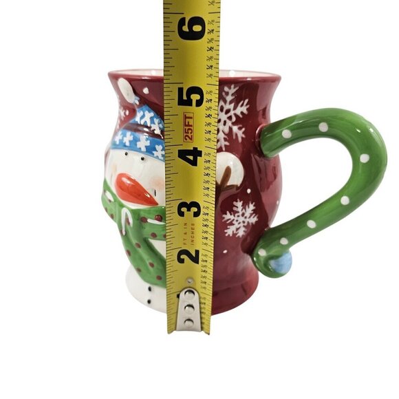 Pier 1 Imports JOLLY HOLIDAY SNOWMAN Large Red 20 Oz Dolomite Christmas Mug Cup - Picture 9 of 16